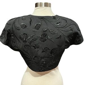 Carmen Marc Valvo black floral cord embroidered beaded bolero jacket